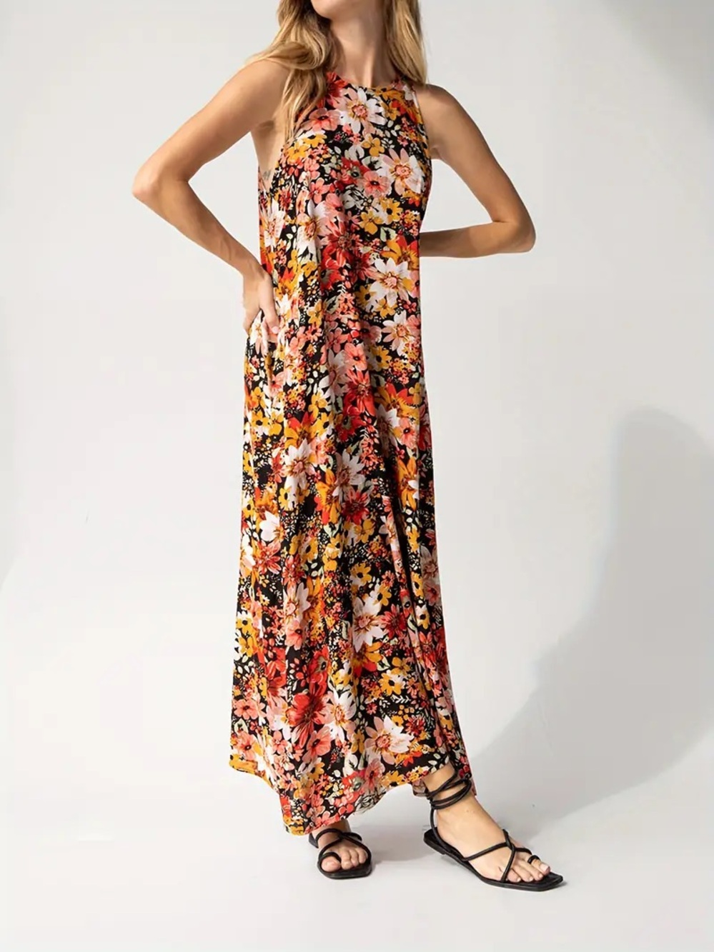 Women’s Natural Life Boho Floral Sleeveless Maxi Dress Size M